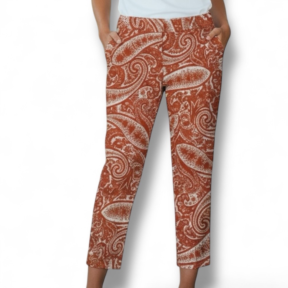 J Crew Factory Skimmer Pants 4 Stretch City Fit Paisley Red White